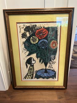 Framed Irving Amen 'The Heart is a Garden' Signed Woodcut Print