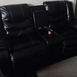 Black Leather Reclining Loveseat