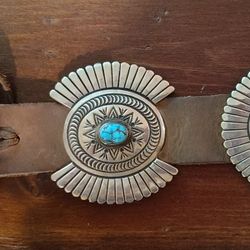 Last Minute Christmas Gift-Vintage Sterling Silver & Turquoise Old Pawn Native Concho Belt Signed