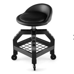 Rolling Seat Mechanic Stool Chair Height Adjustable with Tool Tray-Black