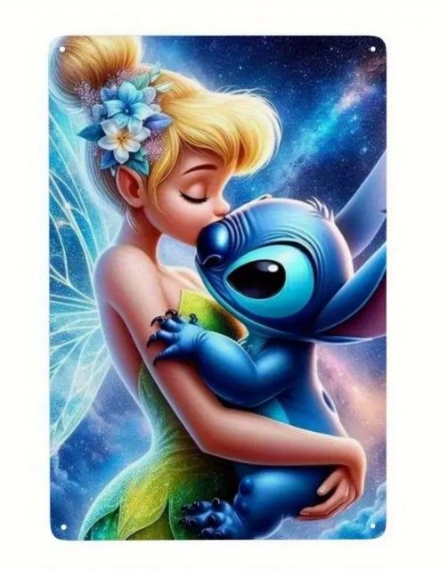 Disney Tinkerbell And Stitch Metal Wall Sign $12