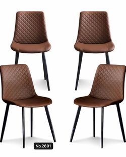Dining Chairs Set of 4 for Kitchen Dining Room, Upholstered Leather Mid Century Modern Heavy-Duty Metal Kitchen Chairs , Brown