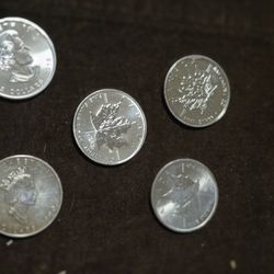 5 Canadian Maples 🍁 1 Oz Silver Coins 