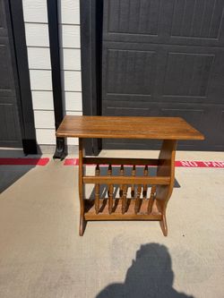 Wooden Side Table with Magazine Rack
