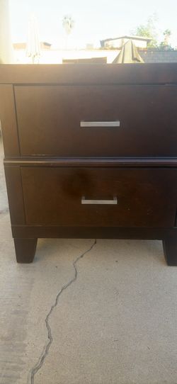 Dark Brown Wood 2-Drawer Nightstand