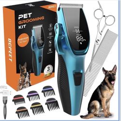 Dog Grooming Kit Low Noise Dog Clippers for Grooming Rechargeable Cordless Dog Grooming Clippers 2 Speed 6 Guards for Thick Knot Coats Pet Grooming Ki