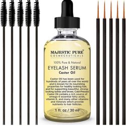 Castor Oil Eyelash Serum, Pure and Natural, Promotes Natural Eyebrows & Eyelash Growth, Free Set of Mascara Brush and Eyeliner Applicator - 1 fl oz