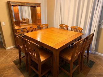 8 chair high top dining table with hutch