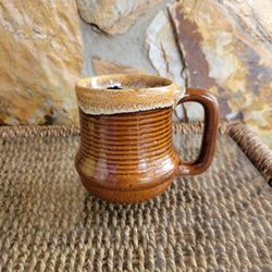 Vintage Tri Brown Dripped Glazed Stoneware Mug