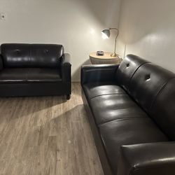 Dark Brown Leather Sofa and Love Seat