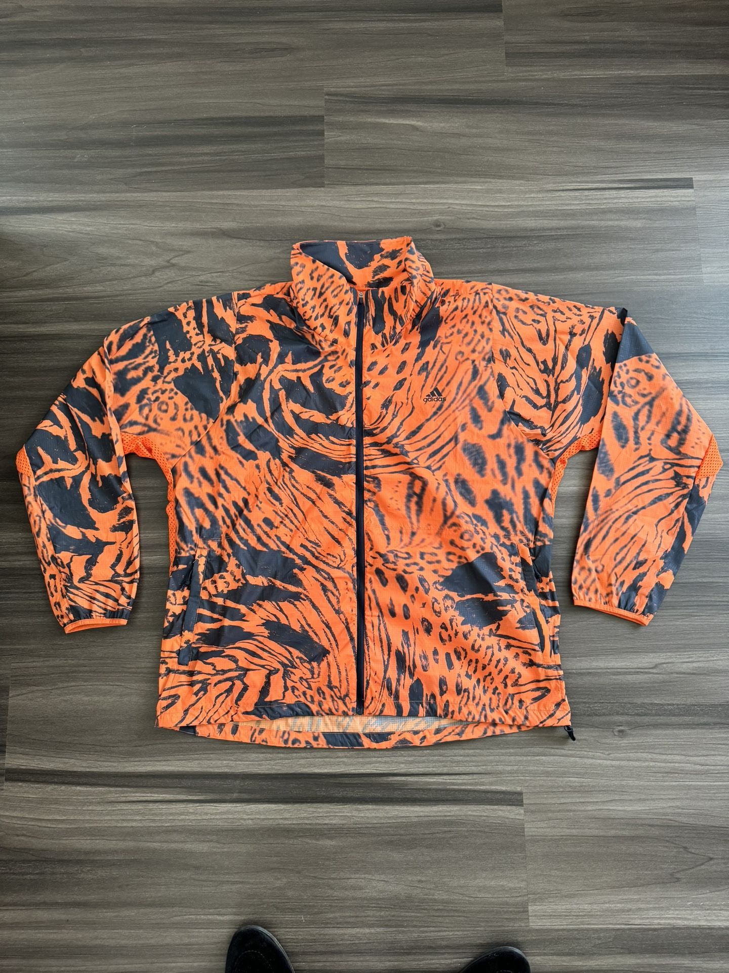 Adidas Womens Fast Aeroready All Over Print Jacket Orange Tiger - MSRP $130 Sz L