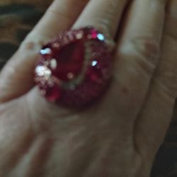 Large Ruby Center Stone 6 CT 1/2 CT Four Surrounding Stones