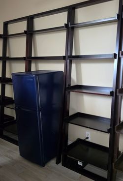 ladder shelves with mini fridge