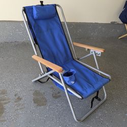 New RIO Gear Lace-Up Suspension Folding Backpack Beach Chair, Light Blue, 45" x 26" x 27" Adjustable Back. Water Bottle Cup Holder. Adjustable Pillow 