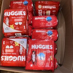 13 Packs Of Size 1 Huggies Diapers 