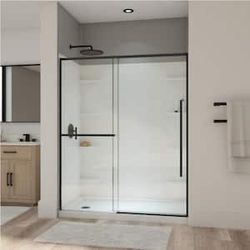 DreamLine Dawn 56 - 60 in. W x 72 in. H Semi-Frameless Sliding Shower Door in Matte Black 