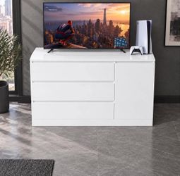 White Wooden Side Cabinet / Dresser w/ Hidden Drawers
