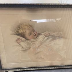 Vintage Bessie Pease Gutmann "Mighty Like A Rose" Baby Lithography glass frame