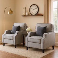New Set of 2 Modern Single Sofa Accent Chair, Mid Century Fabric Upholstered Single Sofa Chair with Soft Padded Armrest Leisure Chair for Living Room,