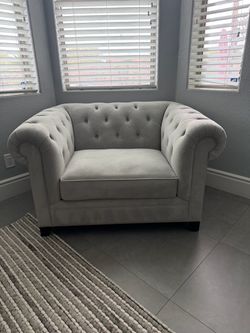 Light Gray / Greige Tufted Oversized Armchair