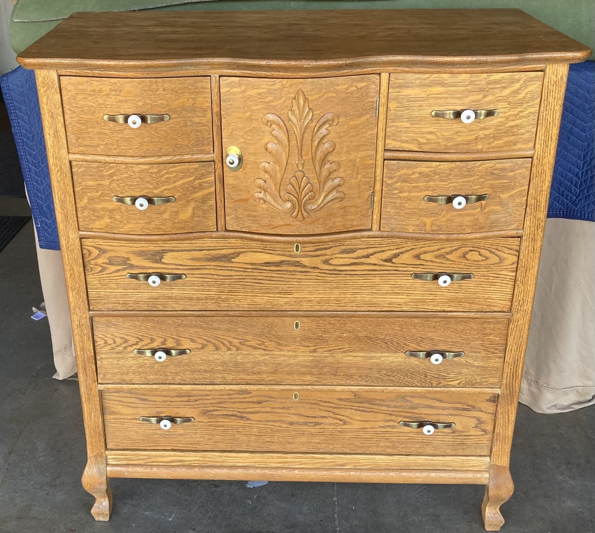 Solid Oak Vintage 7 Drawer Cubby Dresser Chest of Drawers