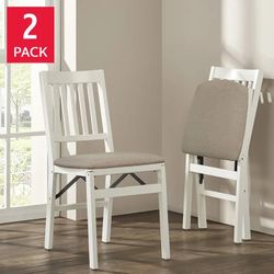 Stakmore Wood Folding Chair with Upholstered Seat, 2-pack