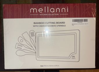 Mellanni Bamboo Cutting Board with 5 Utensils