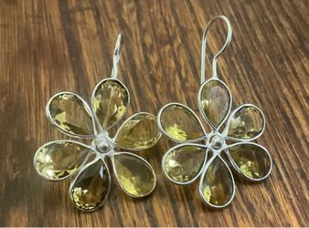 Yellow flower, silver tone, earrings