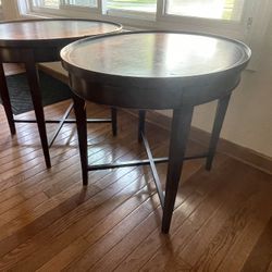 2 Antique Leather Topped End Tables
