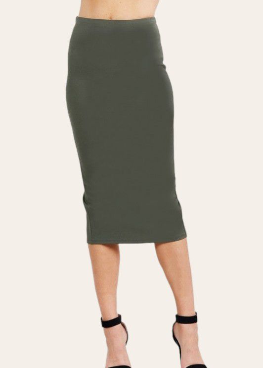 Olive Pencil Skirt With Slit