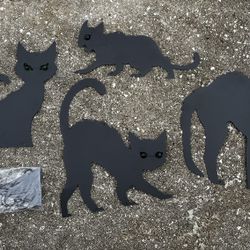Metal Black Cat Yard Decor New