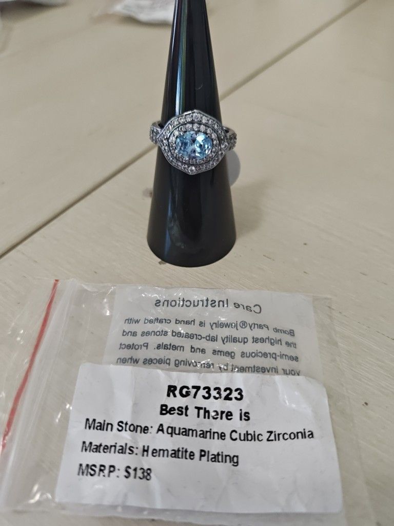 Aquarium And Diamond CZ Ring Size 5!