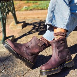 NEW Dr Marten ANISTONE LO LEATHER BIKER BOOTS, Dark Brown, Sz 9 Women