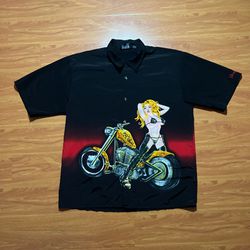 Vintage 90’s Dragonfly Biker Girl Button Up Tshirt Size 2XL