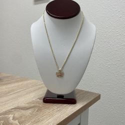 18” 2mm 10K Yellow Gold Rope Chain With 10K Tri Color Pendant