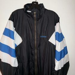 Black Adidas Zip Up Windbreaker Jacket 