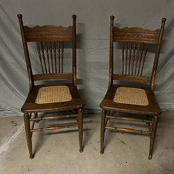 2 Pressed Back Cane Seat Chairs