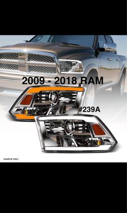 2009 to 2018 Dodge Ram Chrome Headlights with DRL Bar and Switchback Sequential