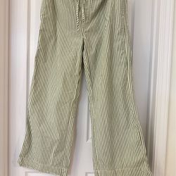 BDG Urban Outfitters Womens Wide Leg Pants Green Striped Elastic Waist L Pockets