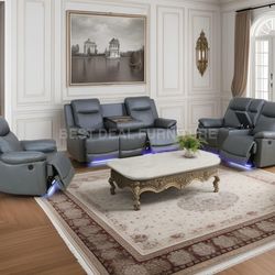 New Gray Power Reclining Couch Set