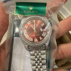 Rolex Watch Red Face Diamonds