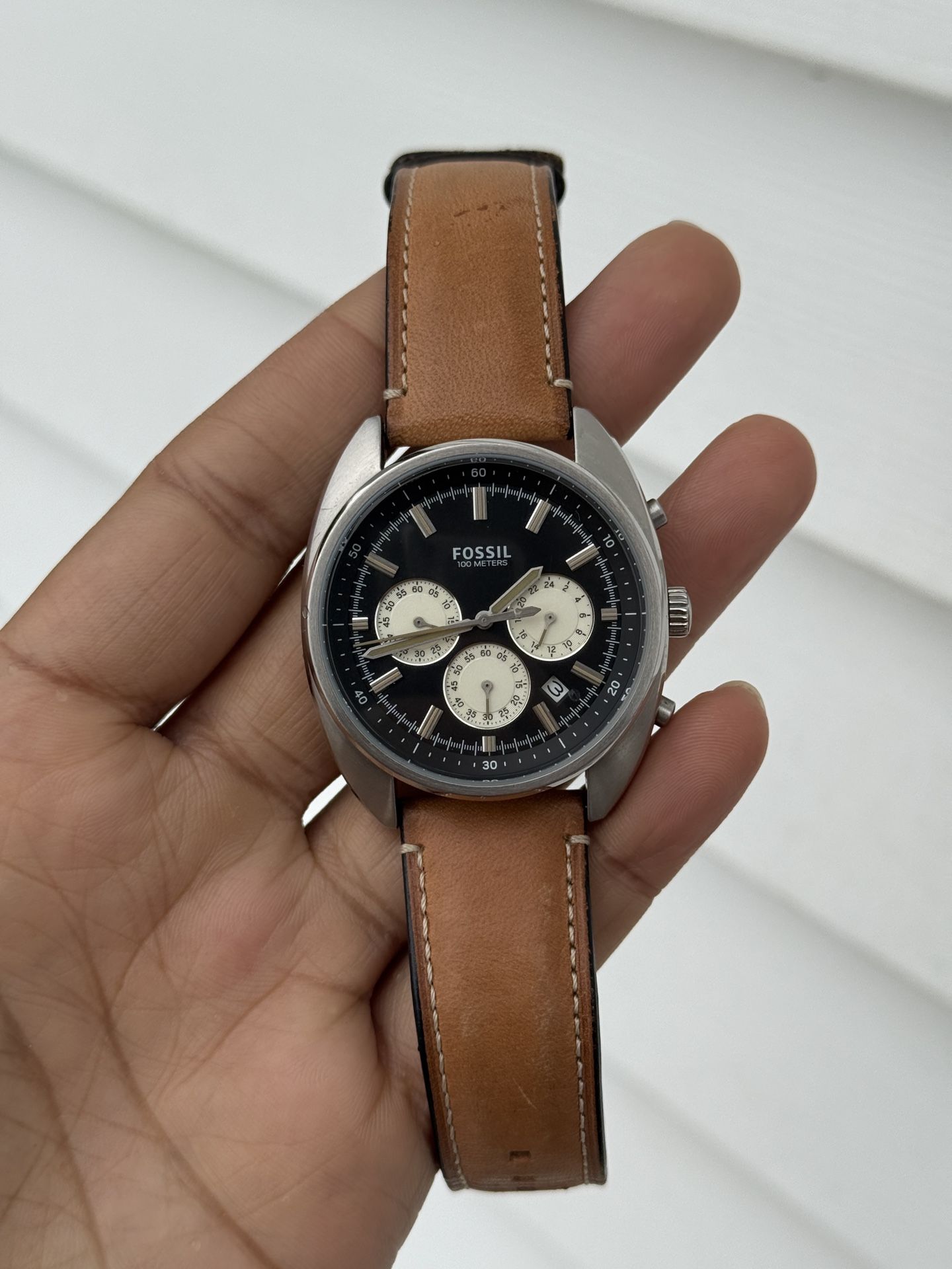 Fossil Silver and Brown Chronograph Watch Mens