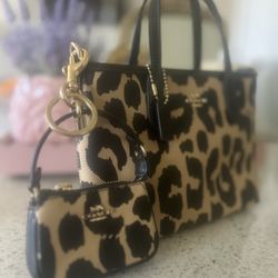Cheetah Print Coach Bag And Bag Charm Set 