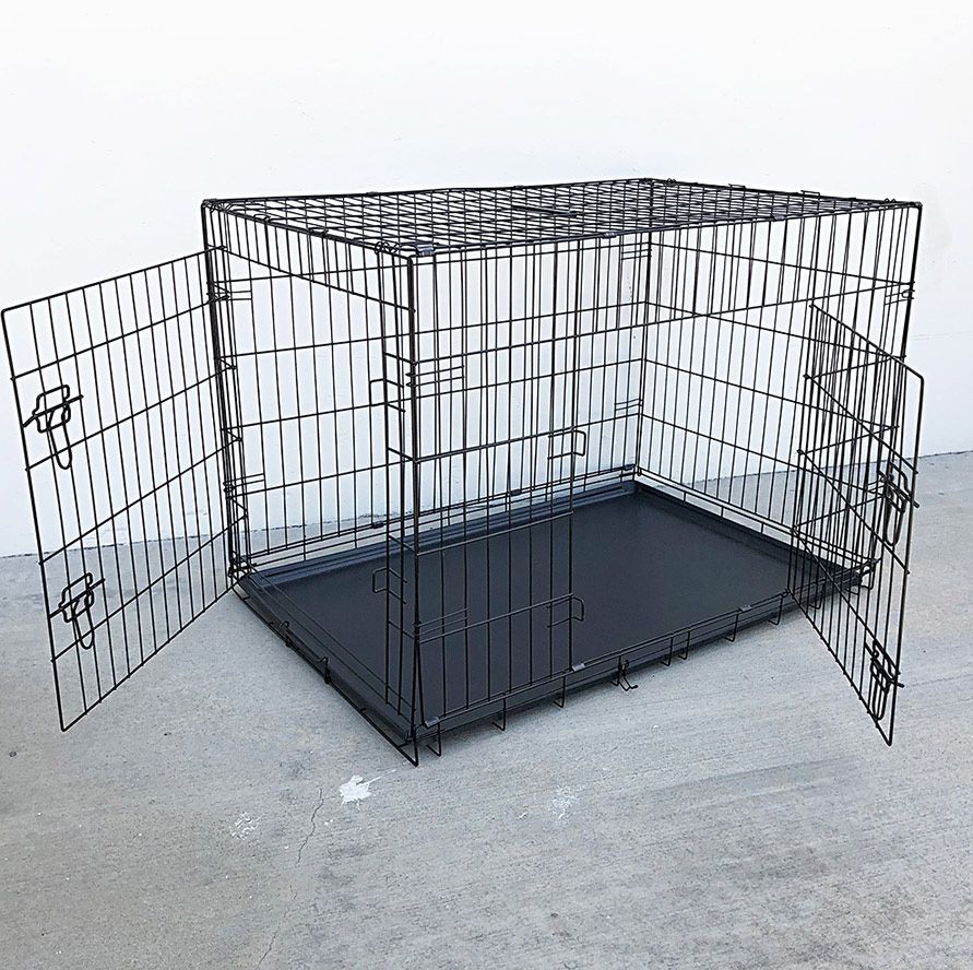 (New) $60 Folding 42” Large Dog Cage 2-Door Pet Crate Kennel 42x27x30 inches