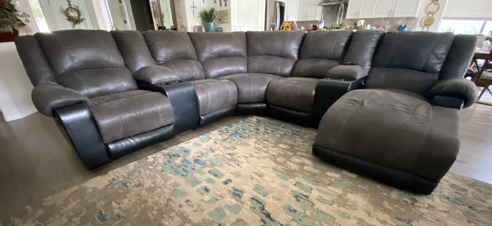 👉Slate gray Faux Suede 7 pc Sectional Couch👈