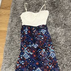 Women’s Lily Rose Lace Sweetheart Tribal Geometric Print Maxi Dress w/ Belt - Size S - NEW