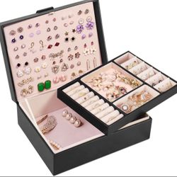 Jewelry Organizer Box, PU Leather Jewelry Boxes Necklaces Rings Earrings Holder Organizer Storage Case Double Layer Display Earrings Organizer Box Ele