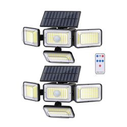 new Solar Lights Outdoor, 288 LED 2800LM Solar Motion Sensor Outdoor Lights with Remote Control, 4 Heads lP65 Waterproof Solar Flood Security Lights f