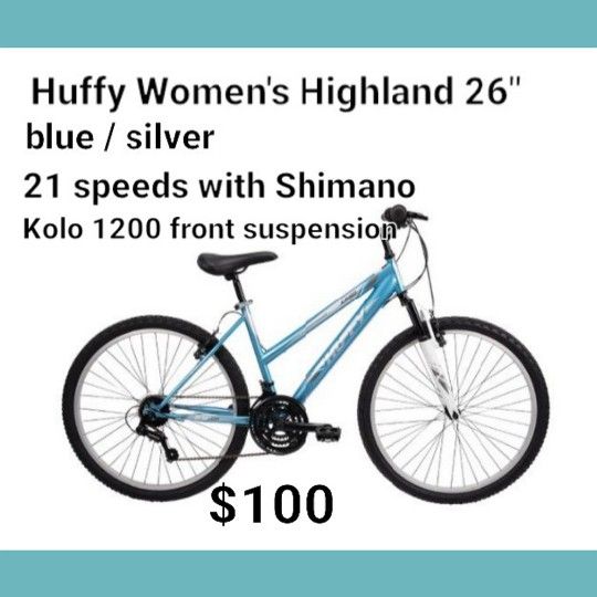 New Huffy Women's Higland 26"bike Blue/silver 21 Speeds By Shimano