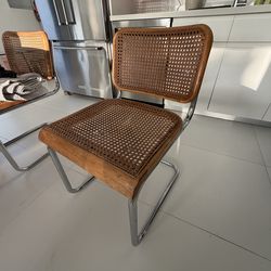 Set of 4 Cesca Style Chairs – Chrome & Wood with Rattan Cane Seat – Mid-Century Modern